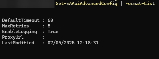 API configuration settings