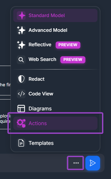 Workflow action menu