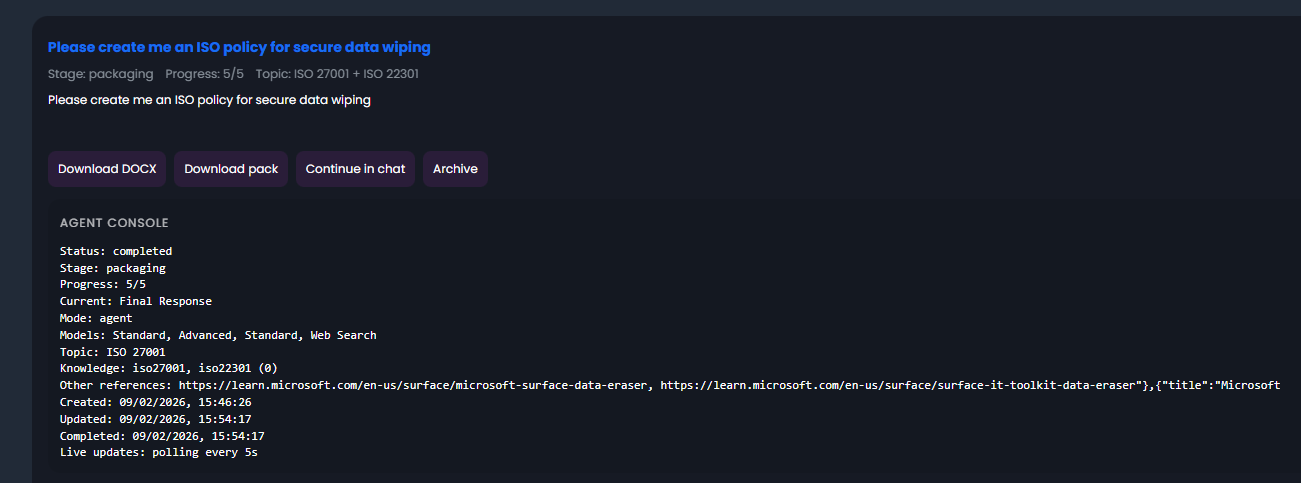 Agent task console