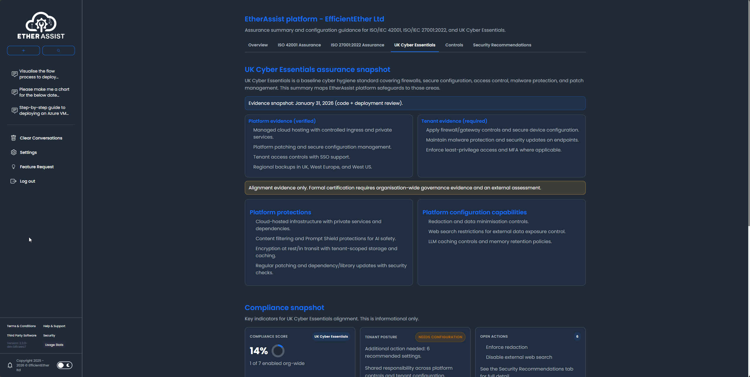 Cyber Essentials dashboard summary