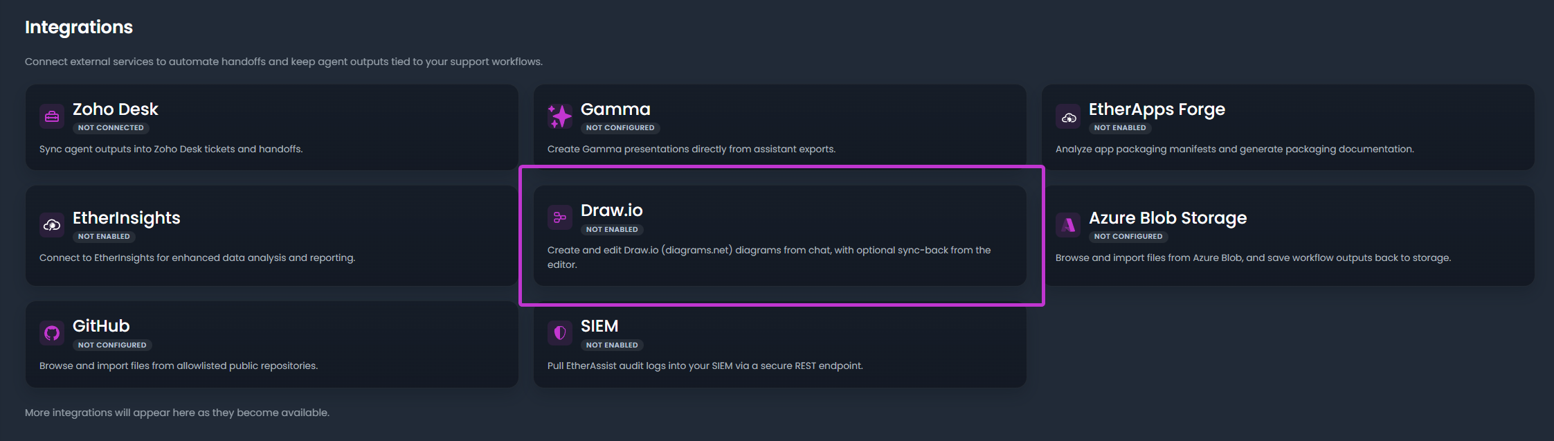 Draw.io integration tile