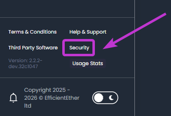 Security section button in EtherAssist