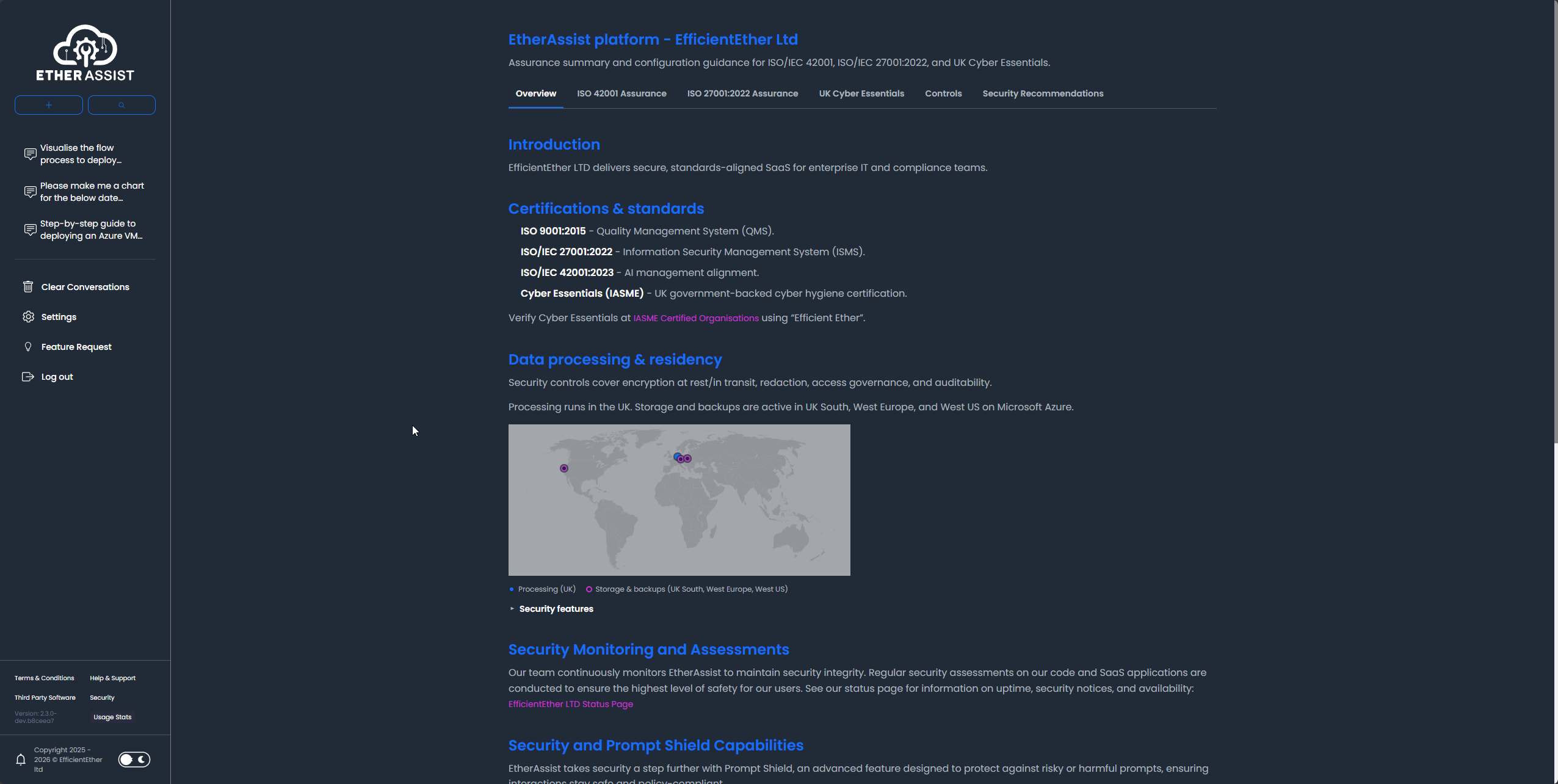Security and compliance overview dashboard