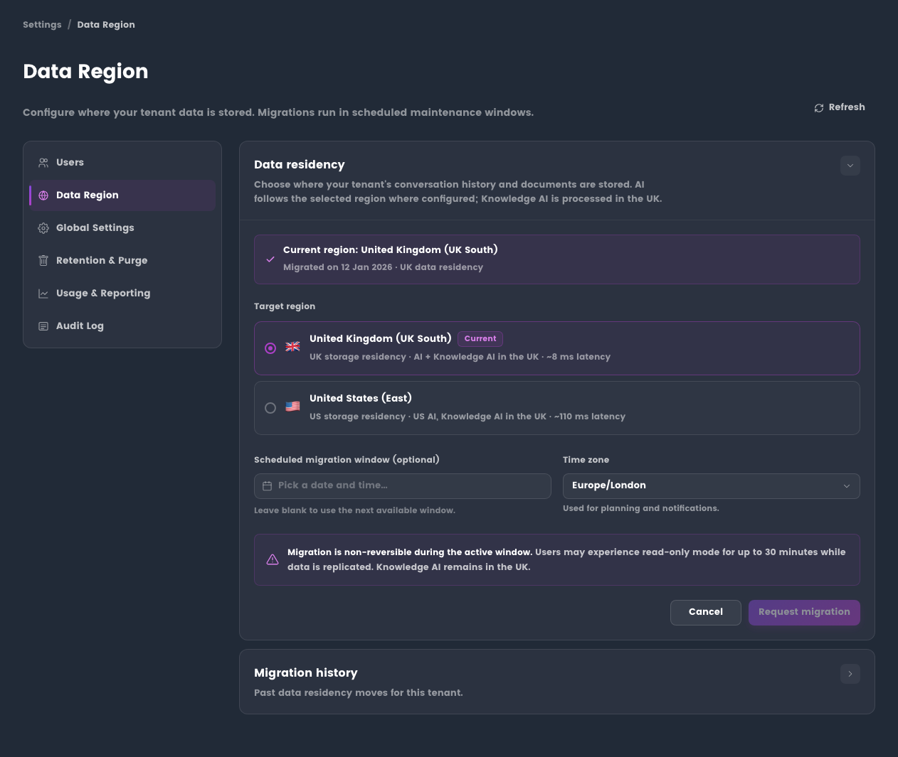 Data region settings