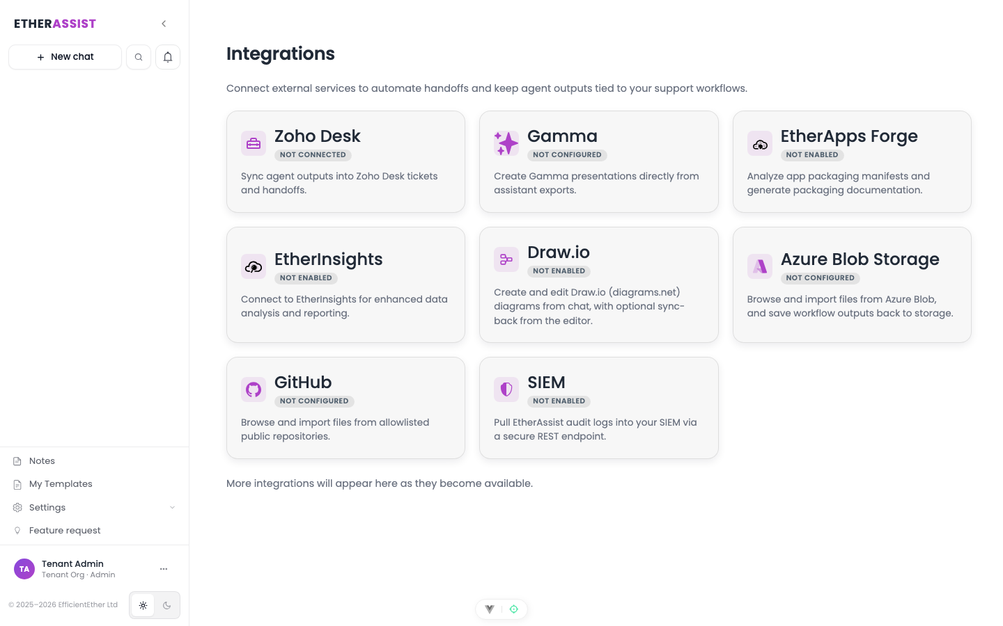 EtherAssist integrations page